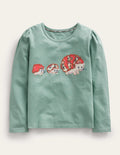Top à manches bouffantes et appliqué-Hérisson vert fumée
