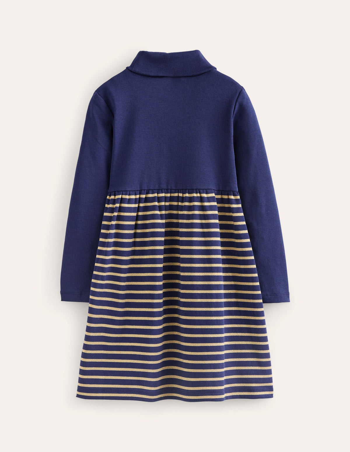 Roll Neck Jersey Dress-College Navy/Metallic Stripe - Image 2