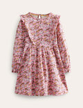 Rüschenkleid mit langen Ärmeln-Kirschblütenrosa Pferde