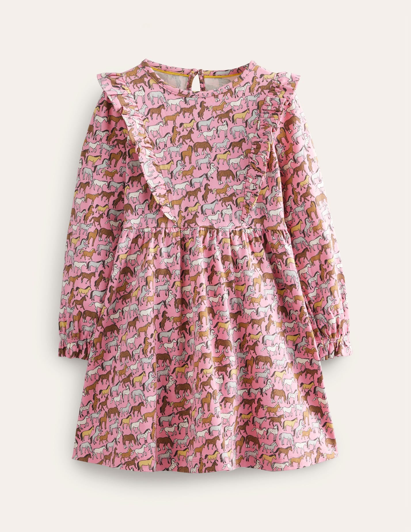 Rüschenkleid mit langen Ärmeln-Kirschblütenrosa Pferde-1