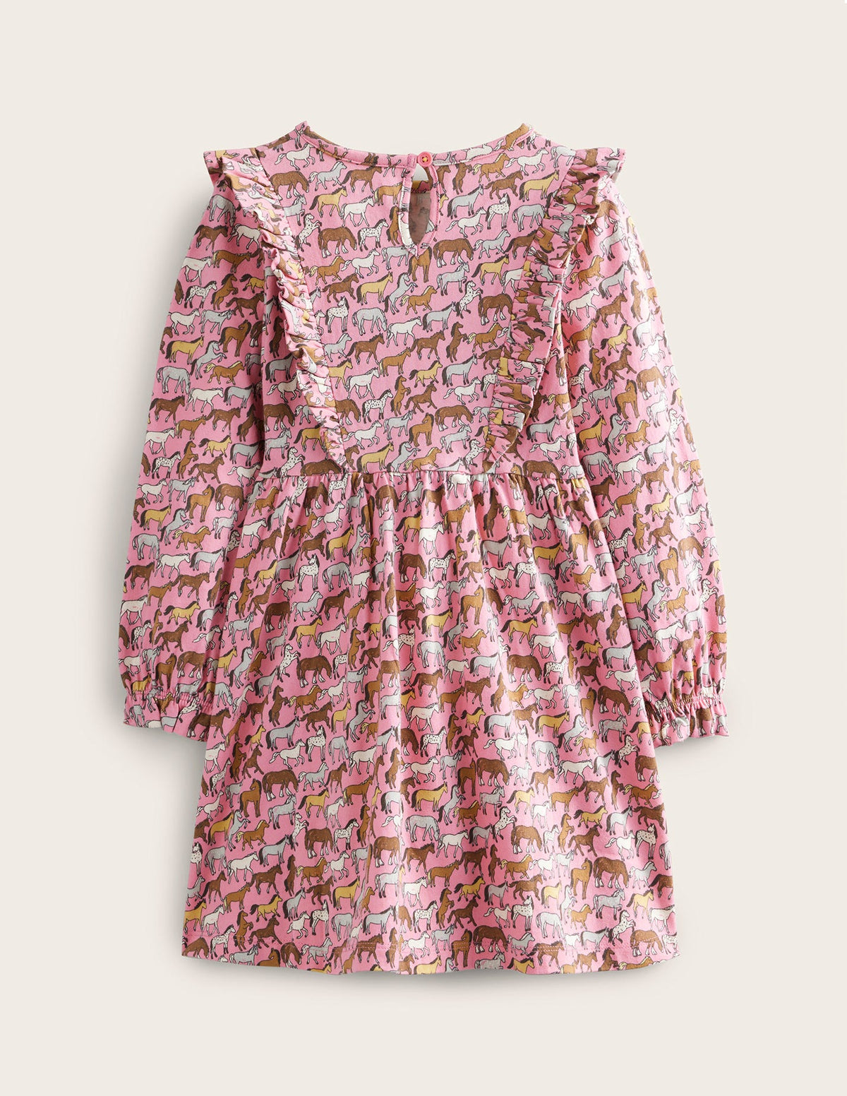 Rüschenkleid mit langen Ärmeln-Kirschblütenrosa Pferde-2