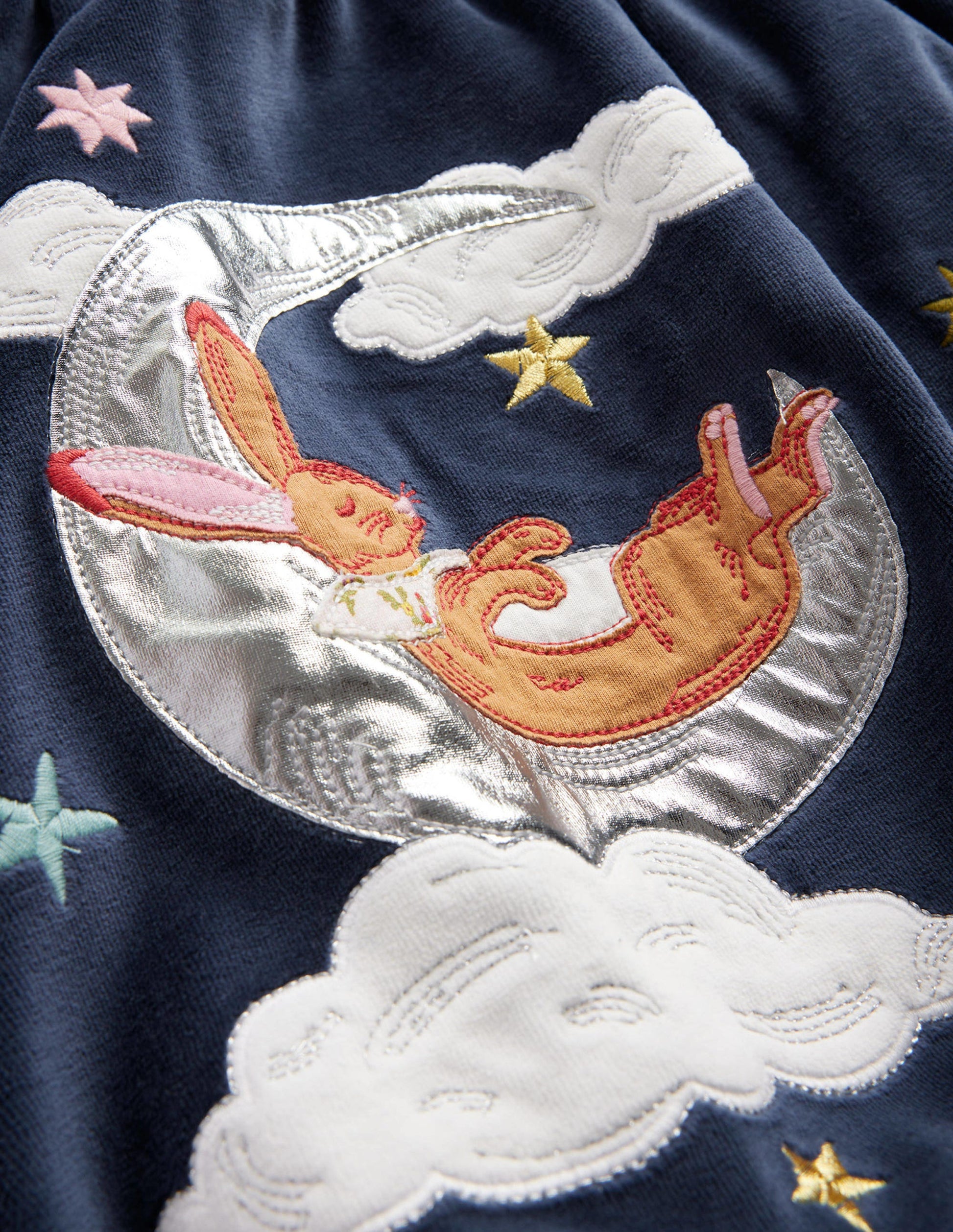 Robe tournoyante en velours à appliqué-Lapin bleu marine foncé-3