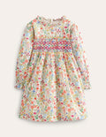 Robe imprimée à smocks-Fées vanille
