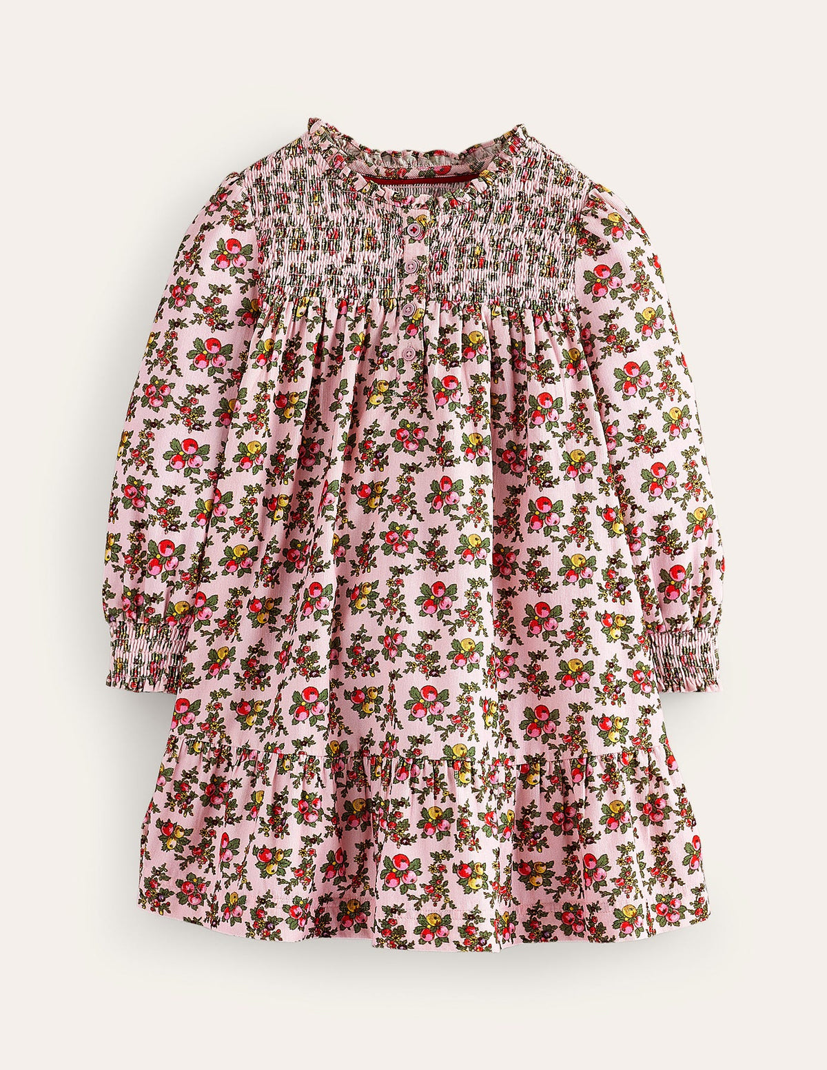 Gerafftes Cordkleid-Französisches Rosa Apfelgarten-1