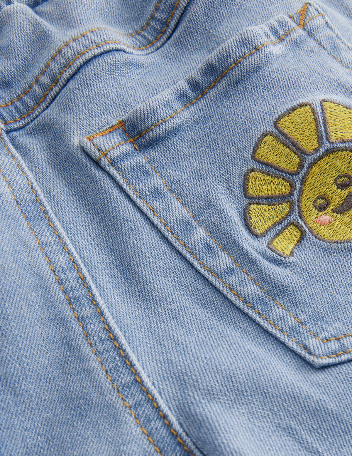 Jean brodé à enfiler-Denim vintage clair-3