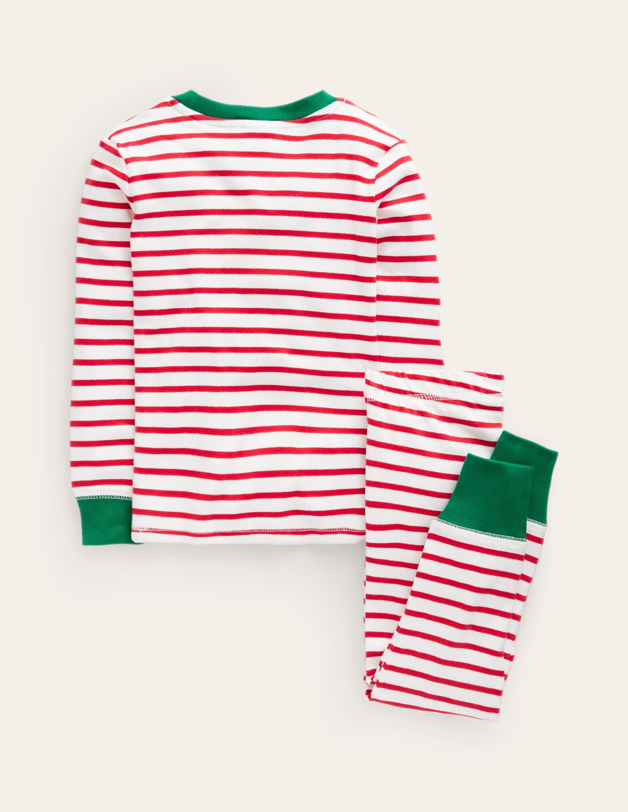 Eng anliegender, langer Schlafanzug mit Streifenmuster-Rockabilly-Rot/Naturweiß - Image 2