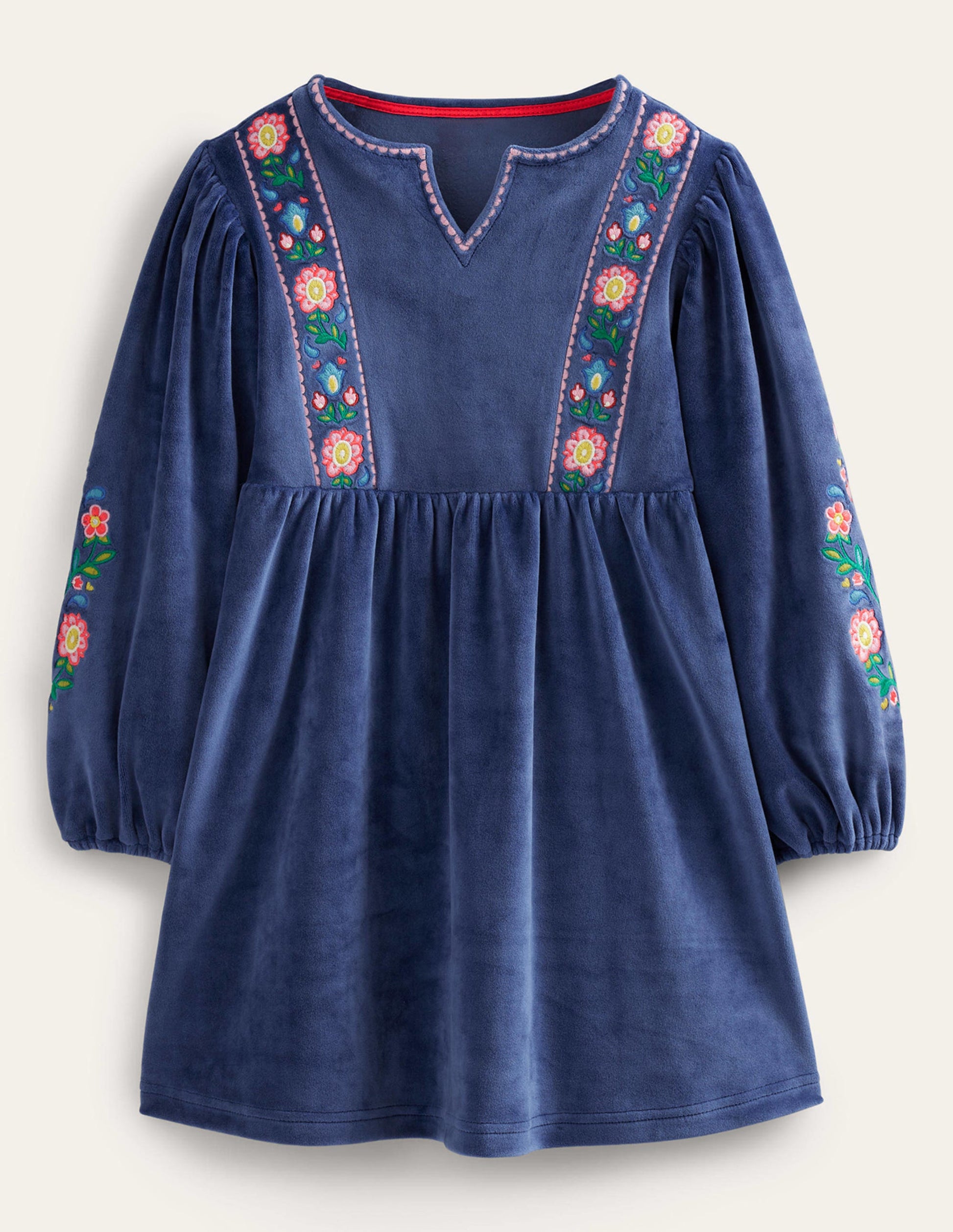Robe brodée en velours-Bleu marine universitaire-1