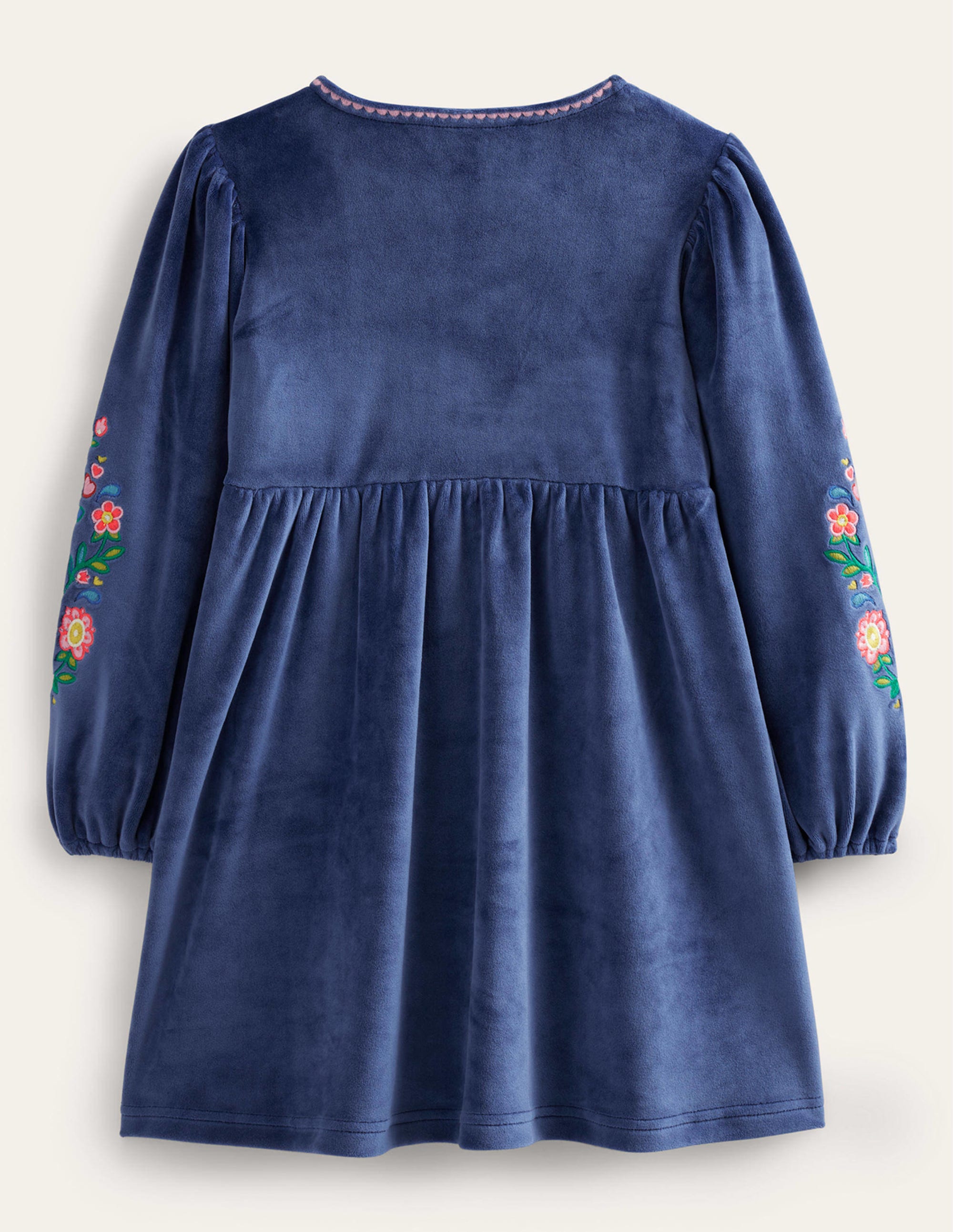 Robe brodée en velours-Bleu marine universitaire - Image 2