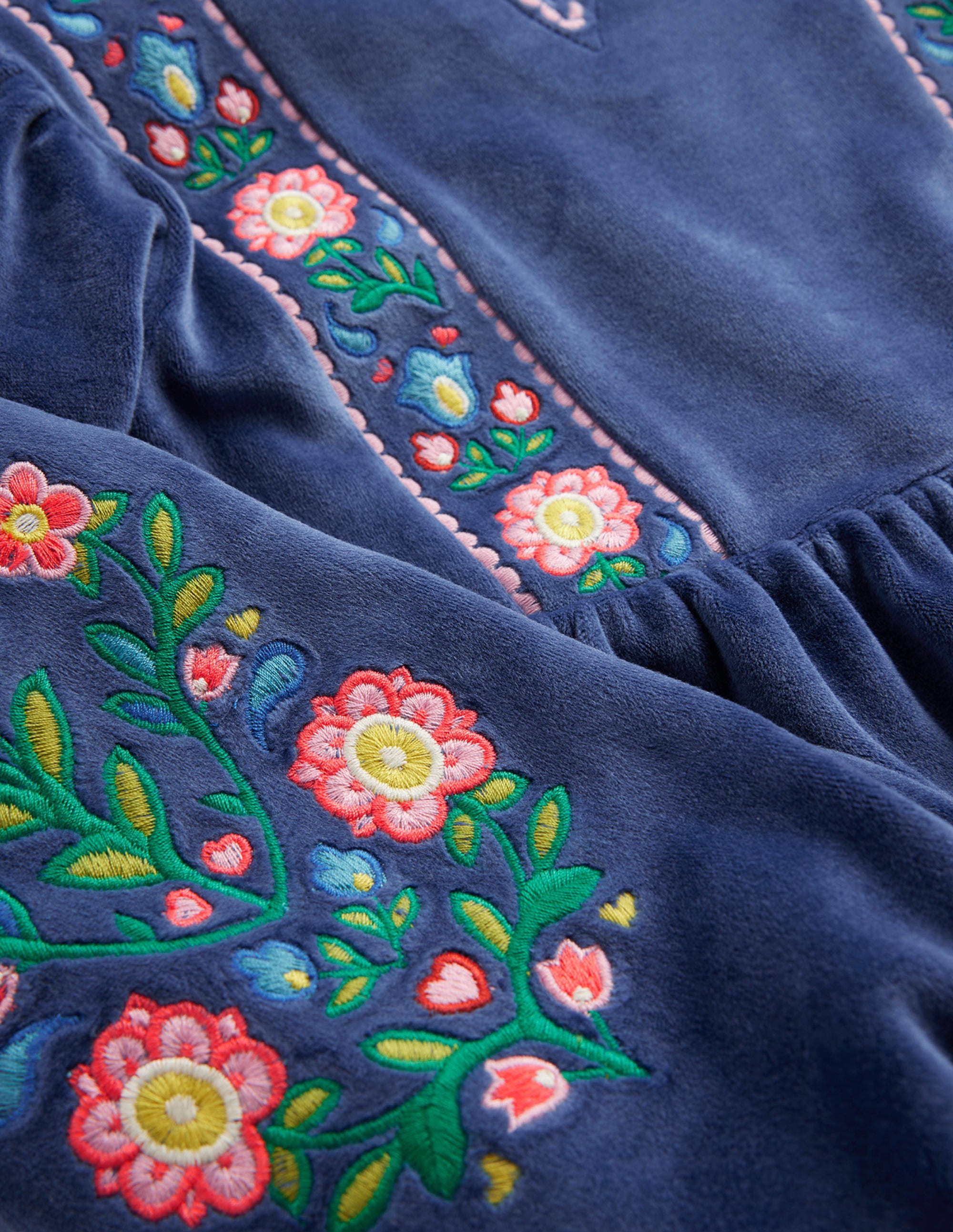 Robe brodée en velours-Bleu marine universitaire - Image 3