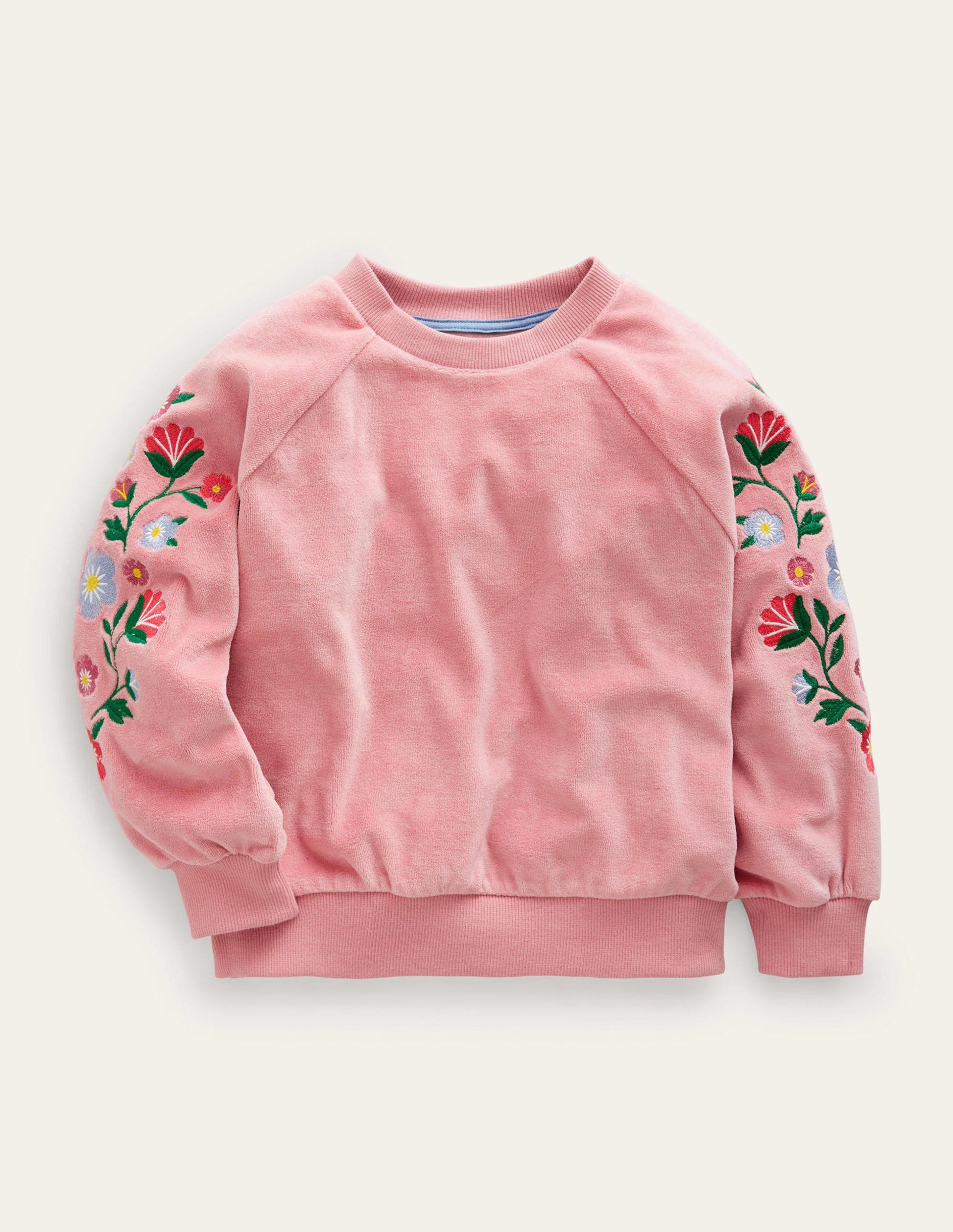 Besticktes Sweatshirt aus Samt-Mandelrosa Floral-1