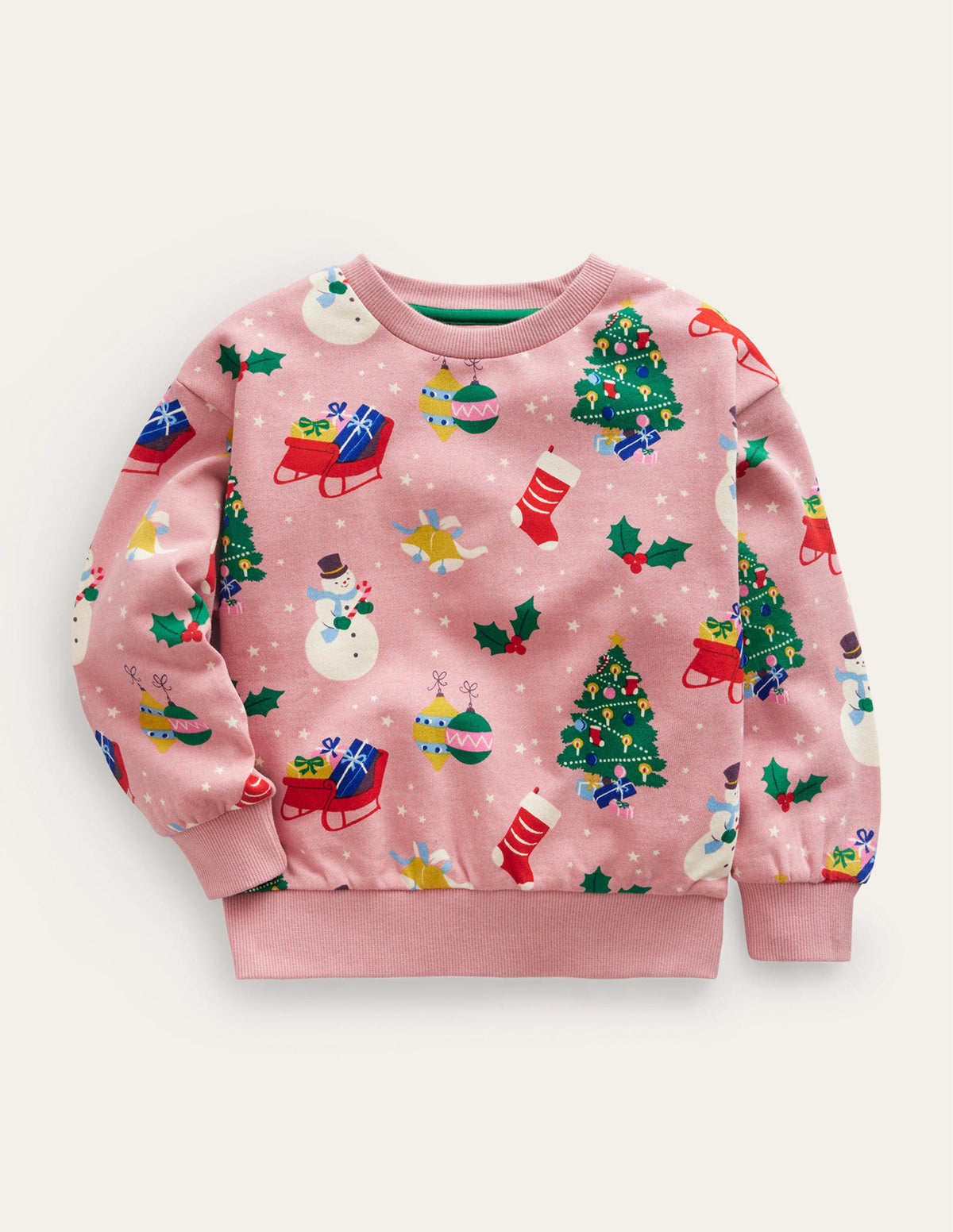 Lockeres, bedrucktes Sweatshirt-Mandelrosa Festlich-1