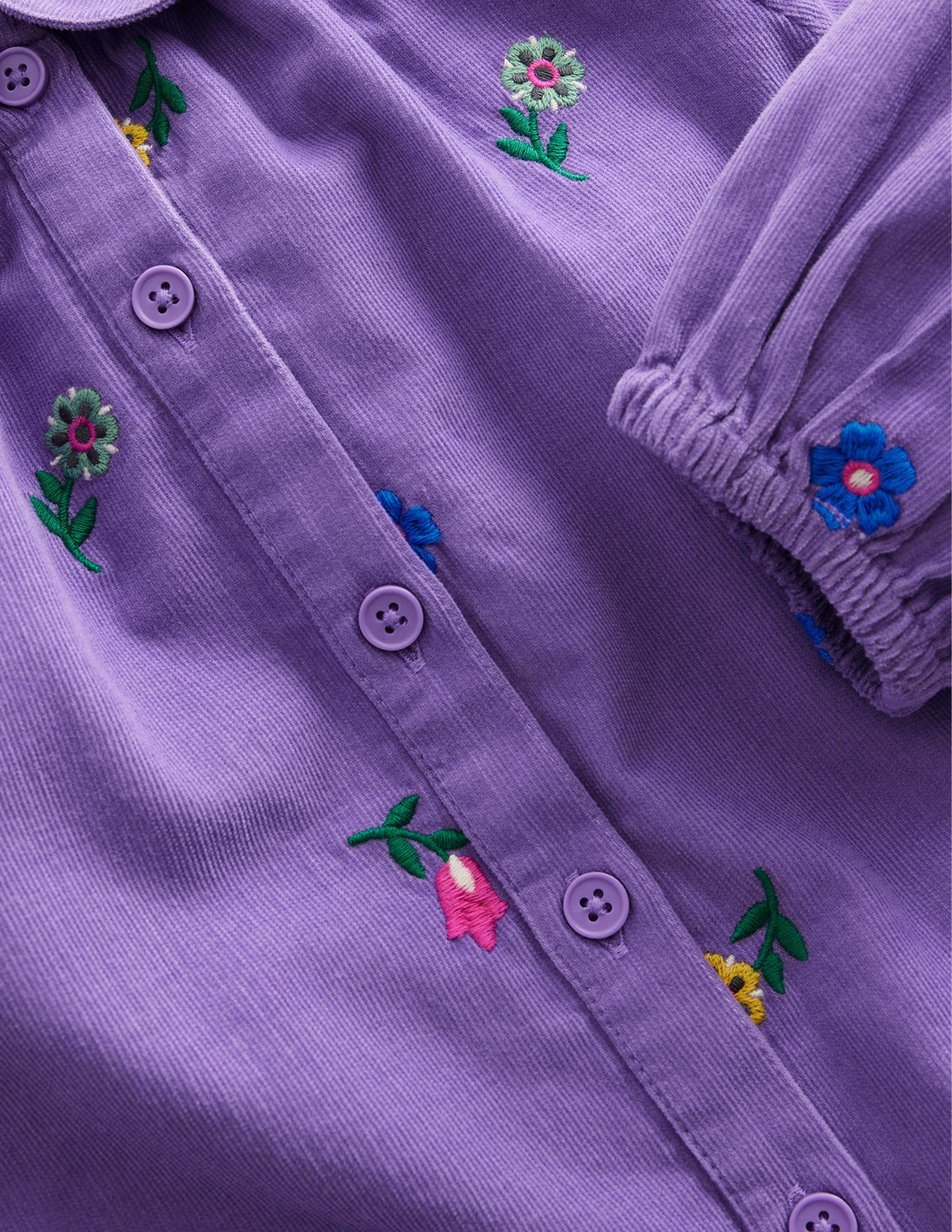 Besticktes Cord-Hemd-Asternlila Floral-3