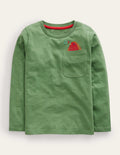 Logo-T-Shirt mit Tasche-Safarigrün Rotkehlchen