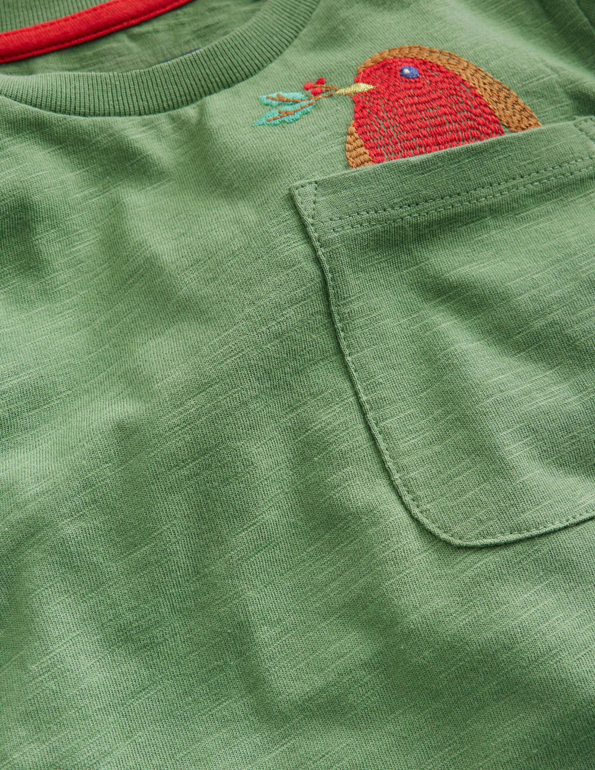 Logo-T-Shirt mit Tasche-Safarigrün Rotkehlchen-3