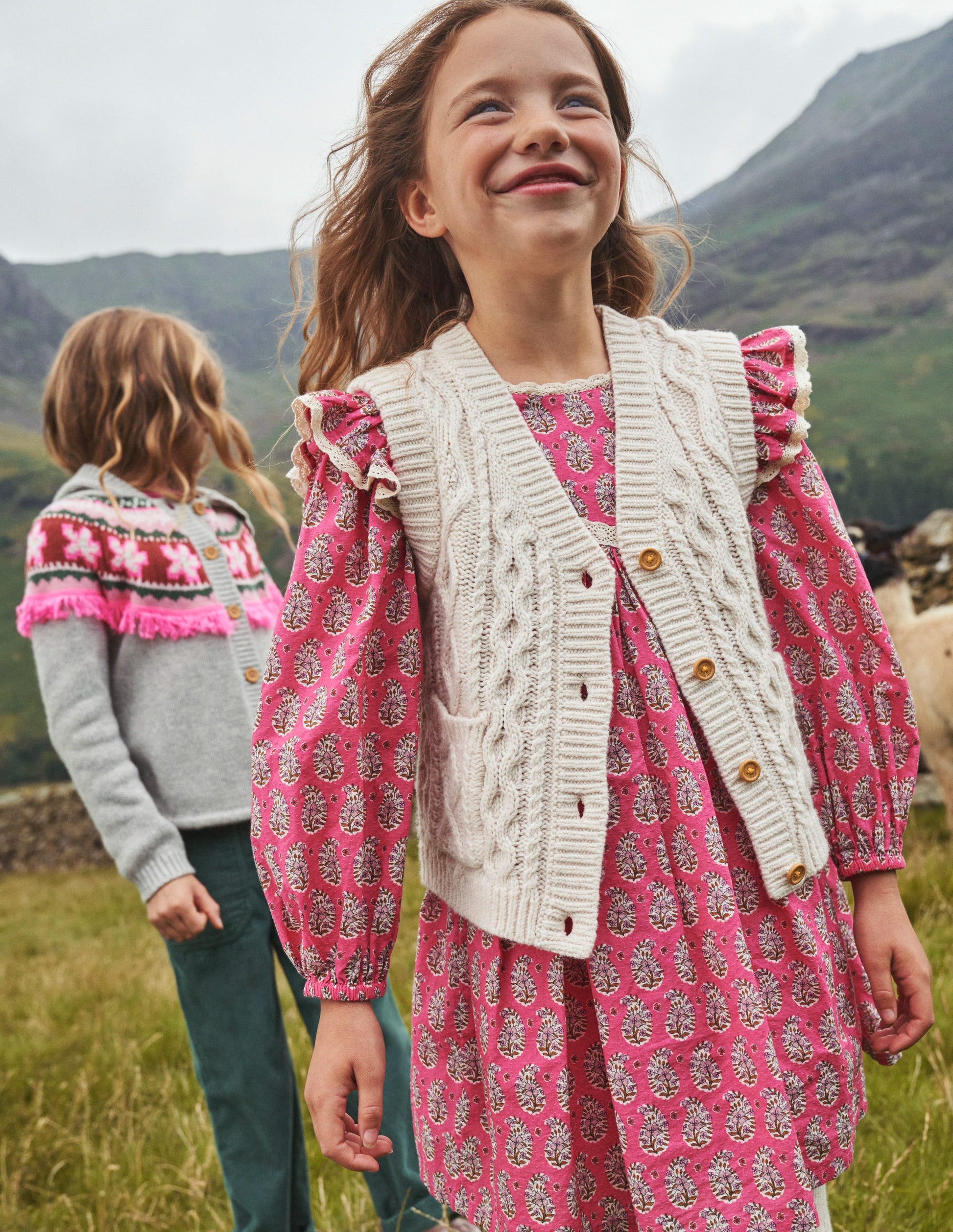 Kleid mit Spitzenbesatz und Druck-Mittelrosa Paisley-4