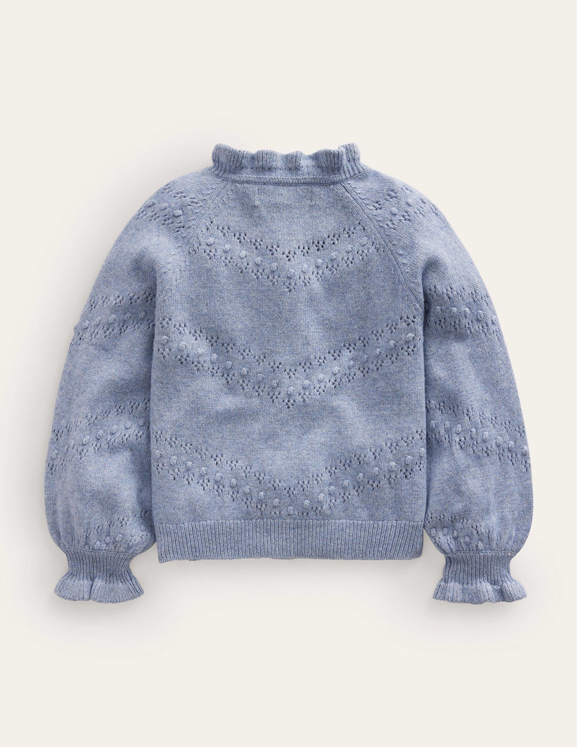 Embroidered Frill Cardigan-Pebble Blue-2