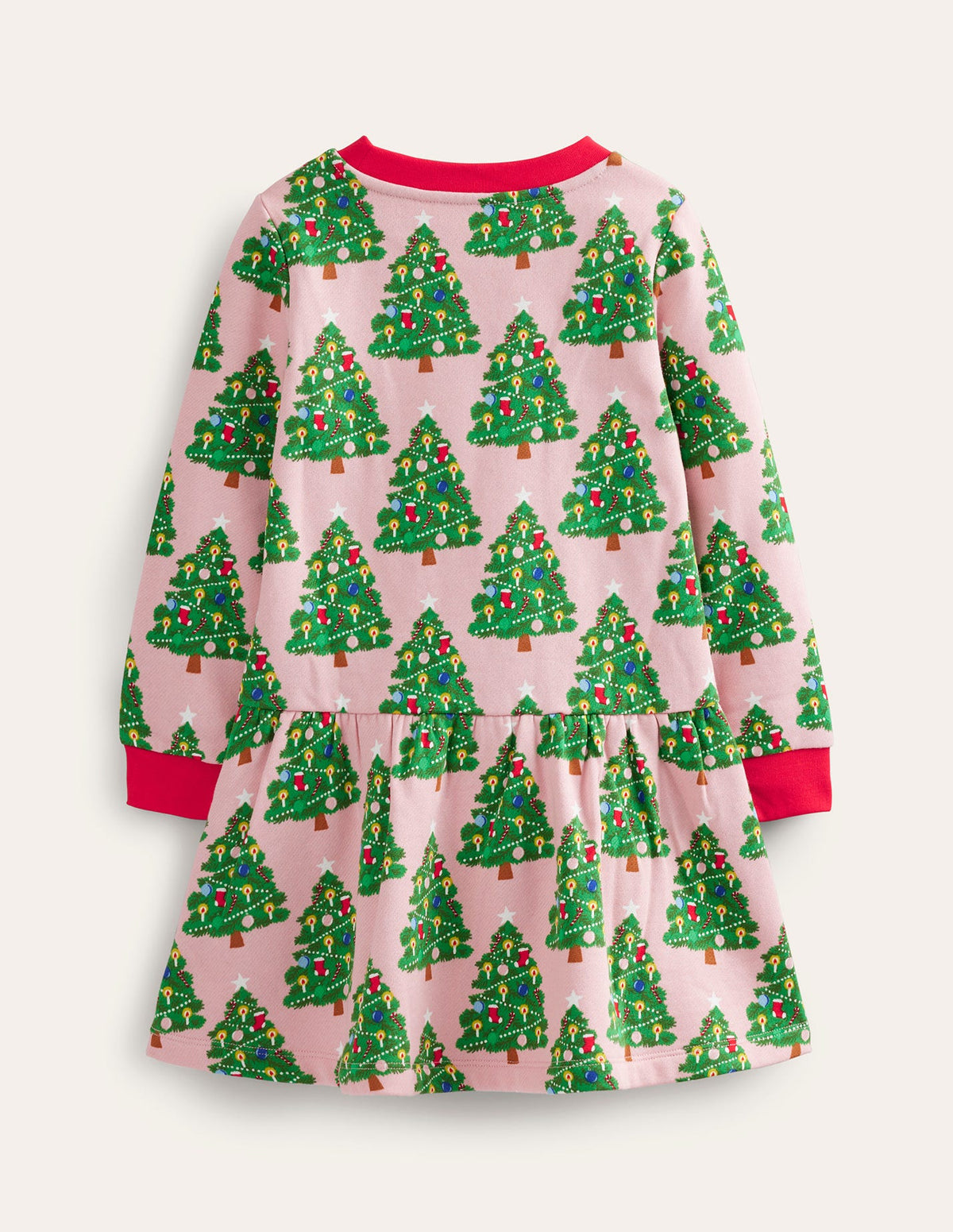 Gemütliches Sweatshirt-Kleid mit Muster-Delfinrosa Weihnachtsbäume-2