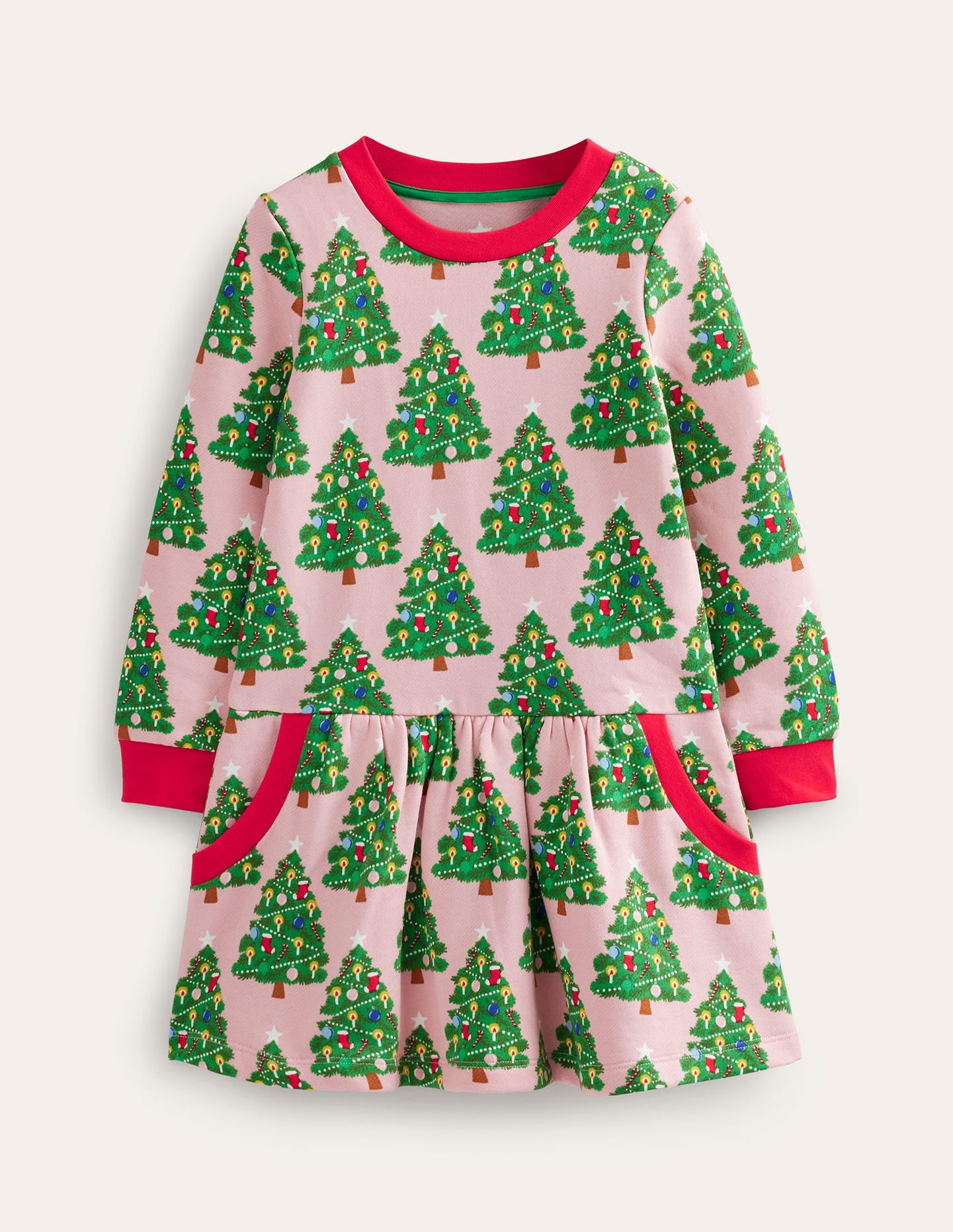 Gemütliches Sweatshirt-Kleid mit Muster-Delfinrosa Weihnachtsbäume - Image 1