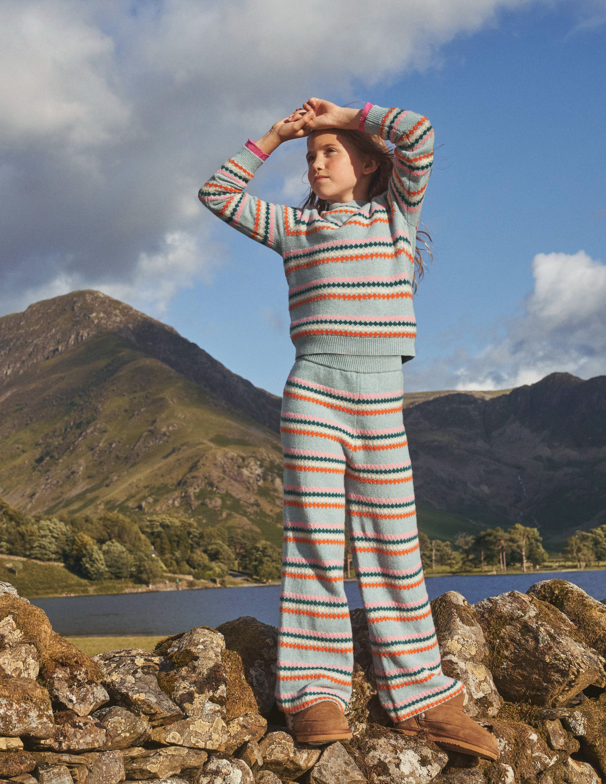 Wide Leg Knitted Trousers-Dusk Blue Stripe-4
