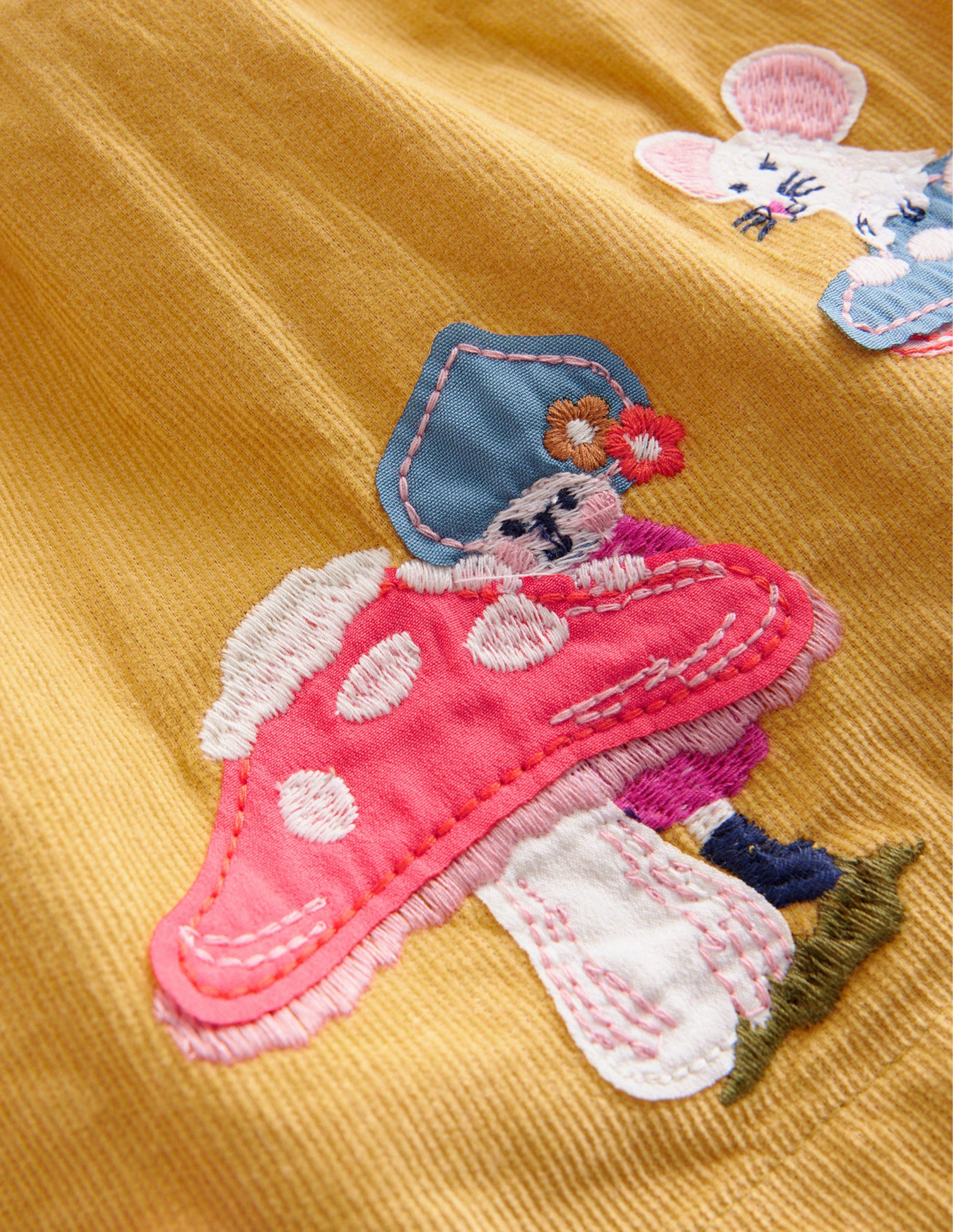 Jupe en velours côtelé à appliqué-Motif Woodland jaune huile-3