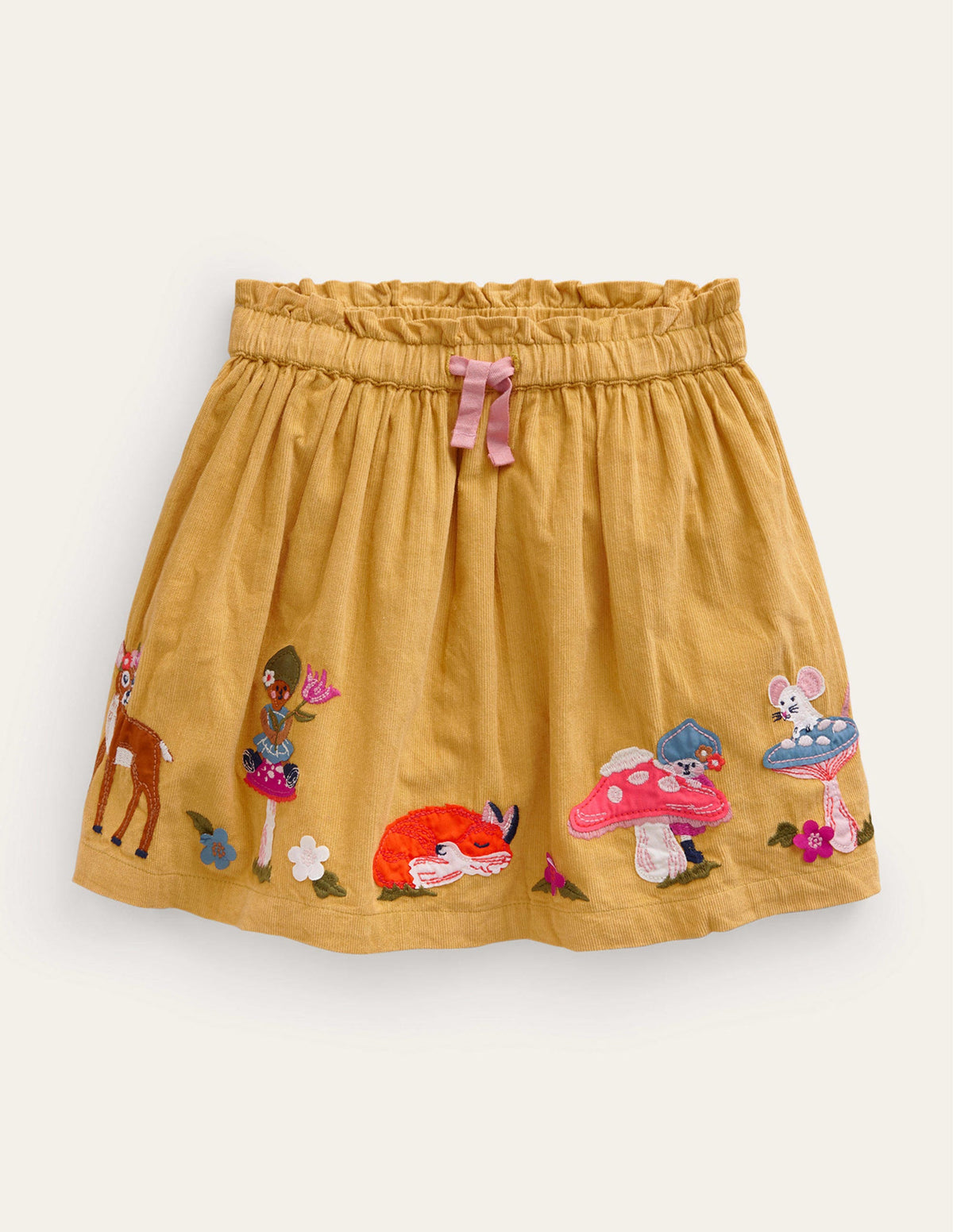 Jupe en velours côtelé à appliqué-Motif Woodland jaune huile - Image 1