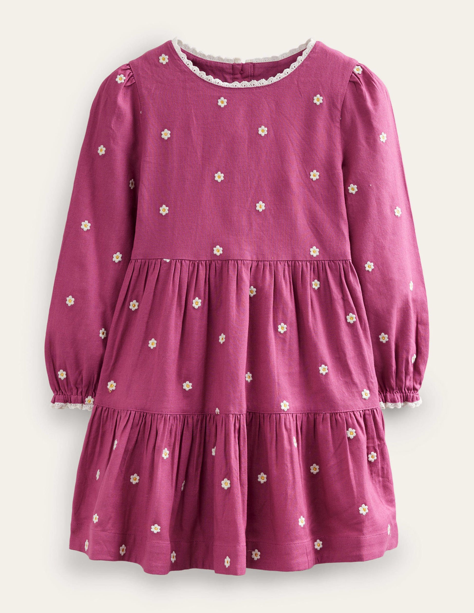 Besticktes schwingendes Kleid-Rosa Gänseblümchen-1