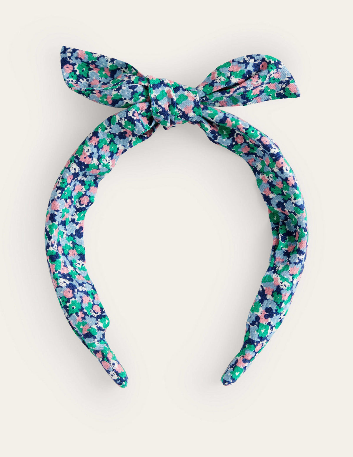 Haarreif mit Schleife-Blau Kleines Blütenmuster-1