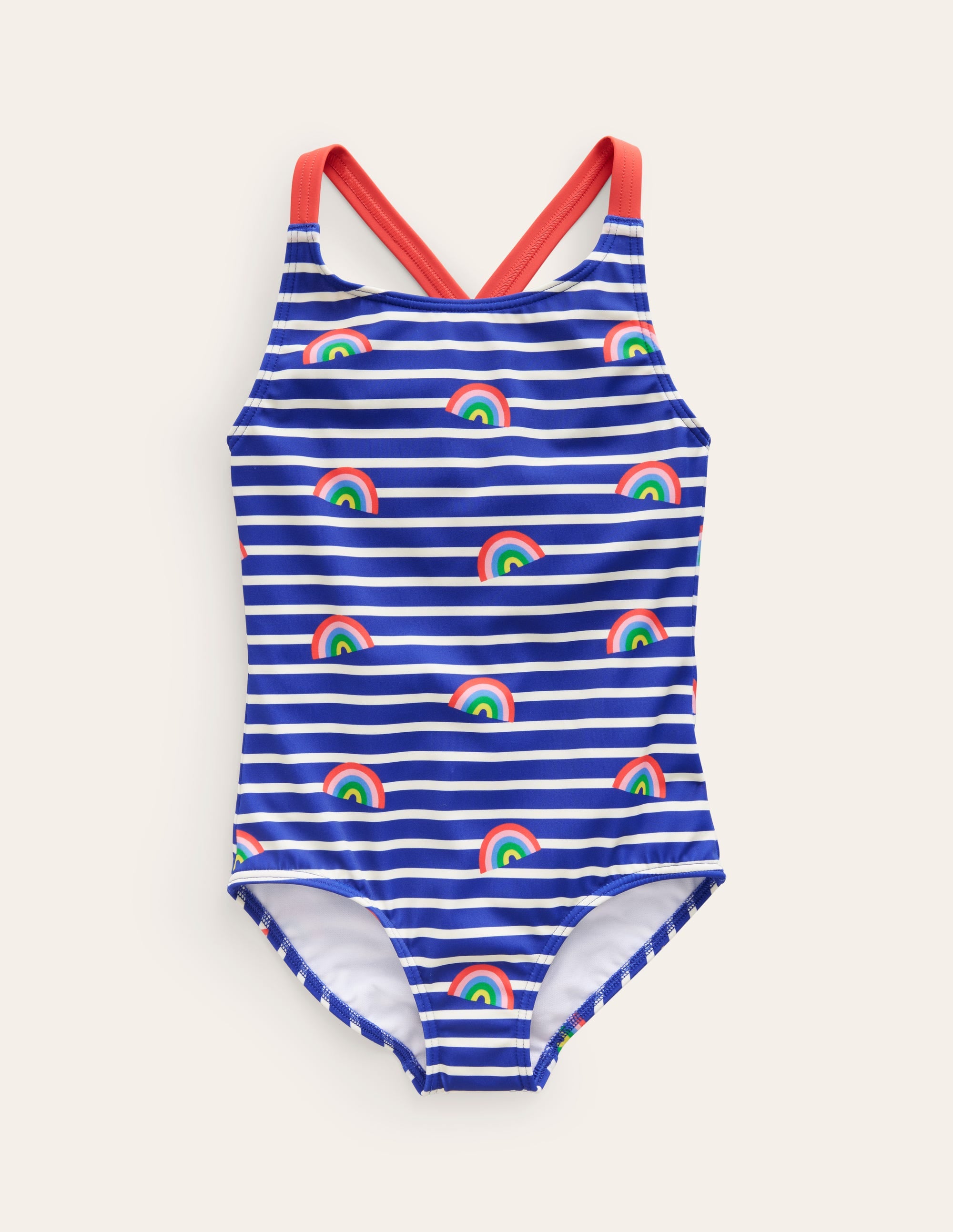Bedruckter Badeanzug mit gekreuzten Trägern-Saphirblau Breton Regenbögen - Image 1