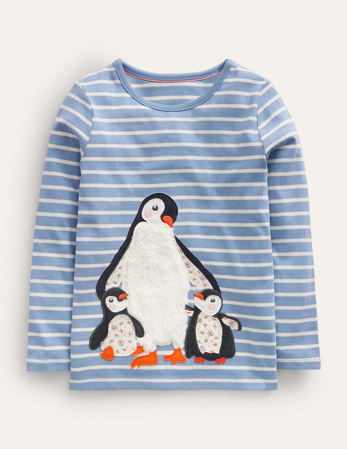 T-Shirt mit Puffärmeln und Applikation-Kieselblau/Naturweiß Pinguin - Image 1