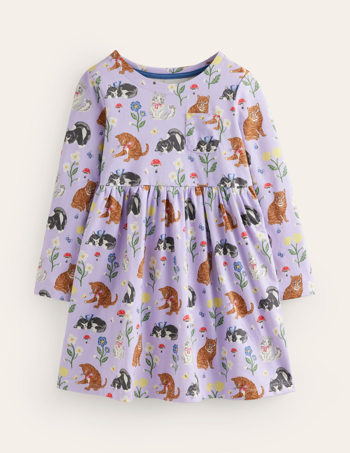 Lustiges Jerseykleid mit langen Ärmeln-Helles Lila Katzen - Image 1