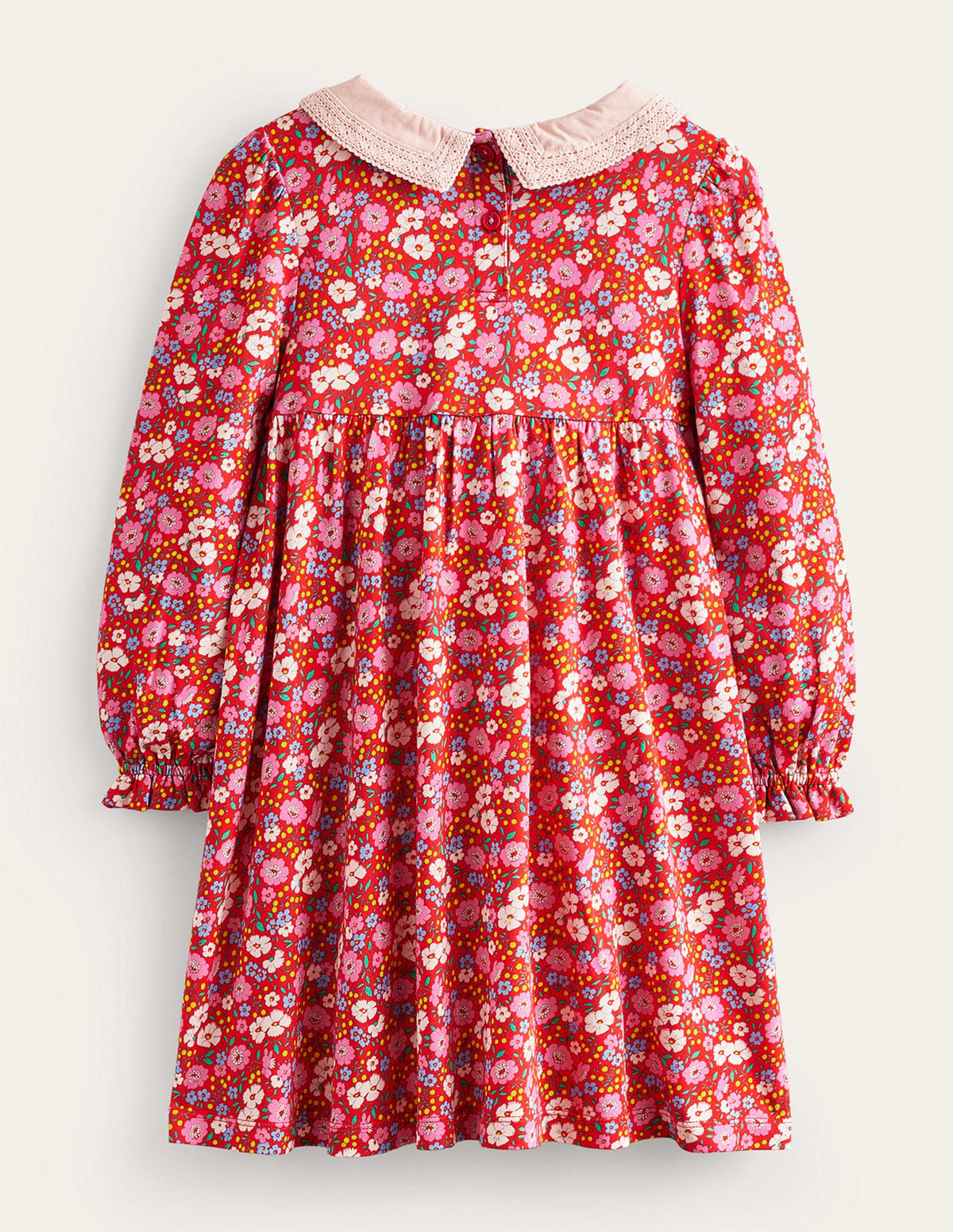 Jersey-Kleid mit Spitzenkragen-Leuchtendes Rot Festlich Blumen-2