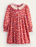 Jersey-Kleid mit Spitzenkragen-Leuchtendes Rot Festlich Blumen