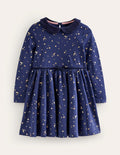 Robe tournoyante avec col-Étoile doré métallisé bleu marine universitaire