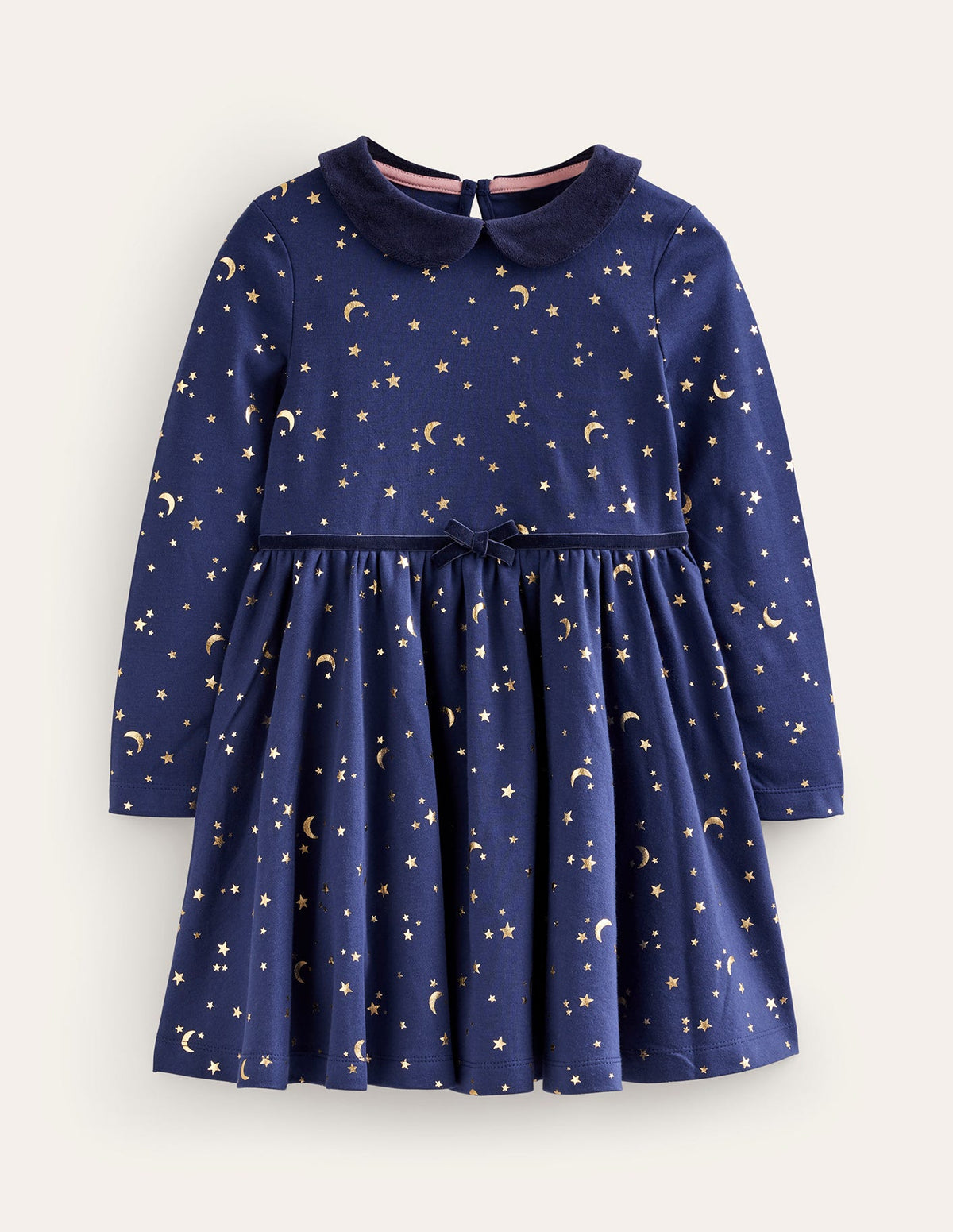 Robe tournoyante avec col-Étoile doré métallisé bleu marine universitaire-1