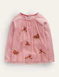 Tulle Applique T-Shirt-Almond Pink Reindeers