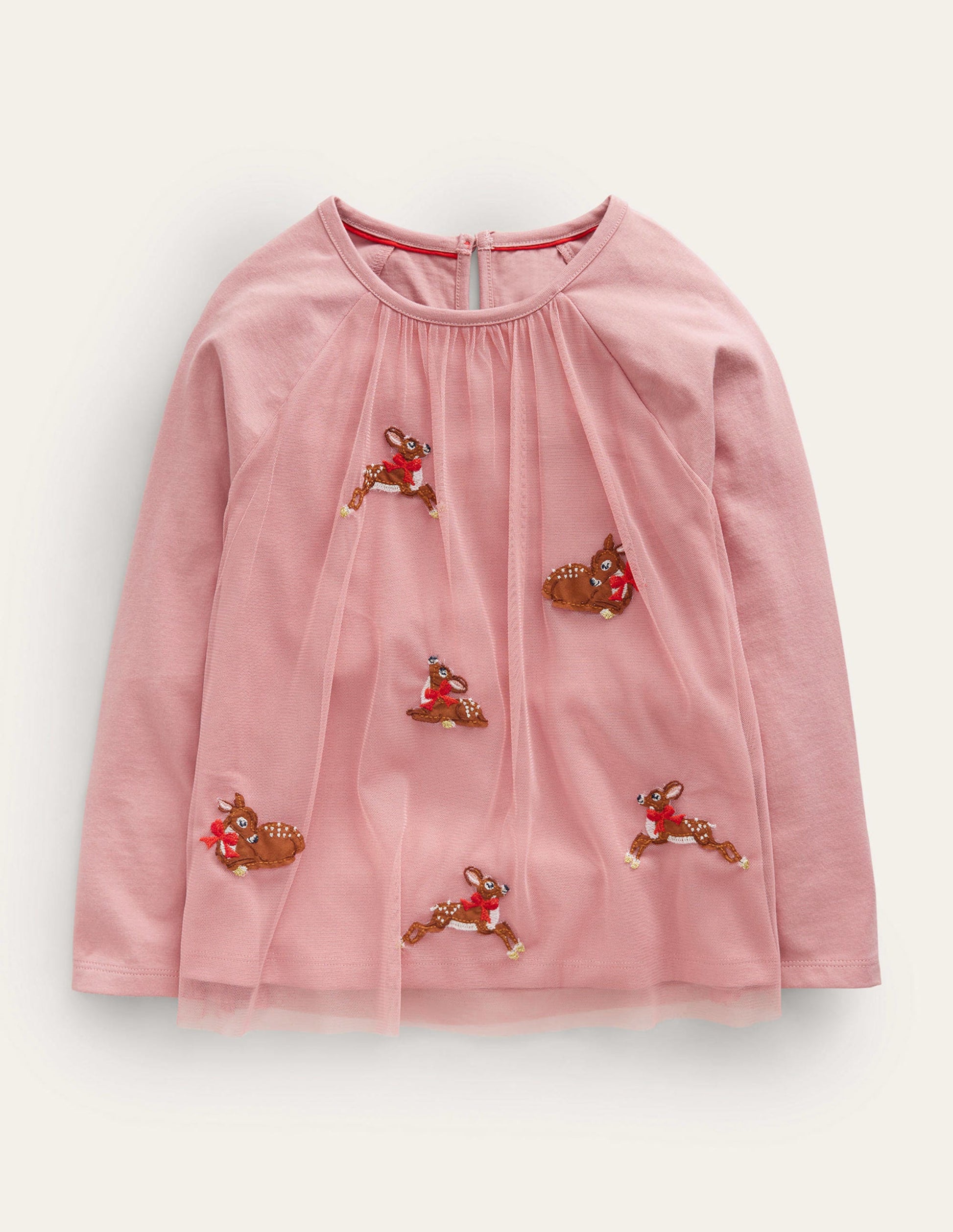 Tulle Applique T-Shirt-Almond Pink Reindeers-1