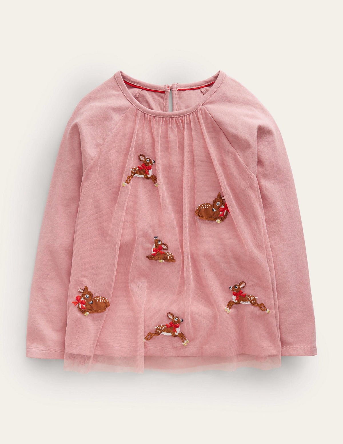 Tulle Applique T-Shirt-Almond Pink Reindeers - Image 1