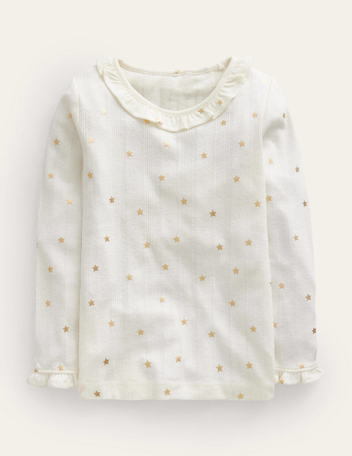 Ruffle Sparkle Pointelle-Ivory Gold Star-1