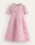 Gerüschtes Tüllkleid mit Sternen-Französisches Rosa