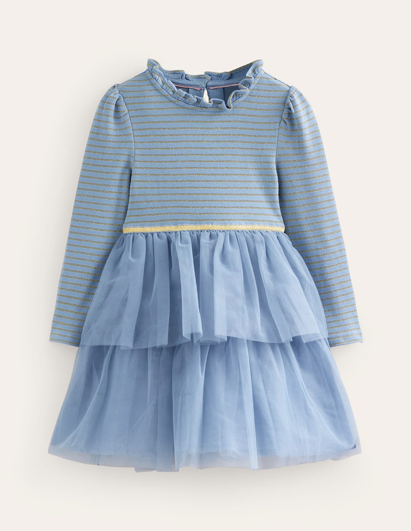 Robe en mélange de jersey et tulle-Bleu galet-1