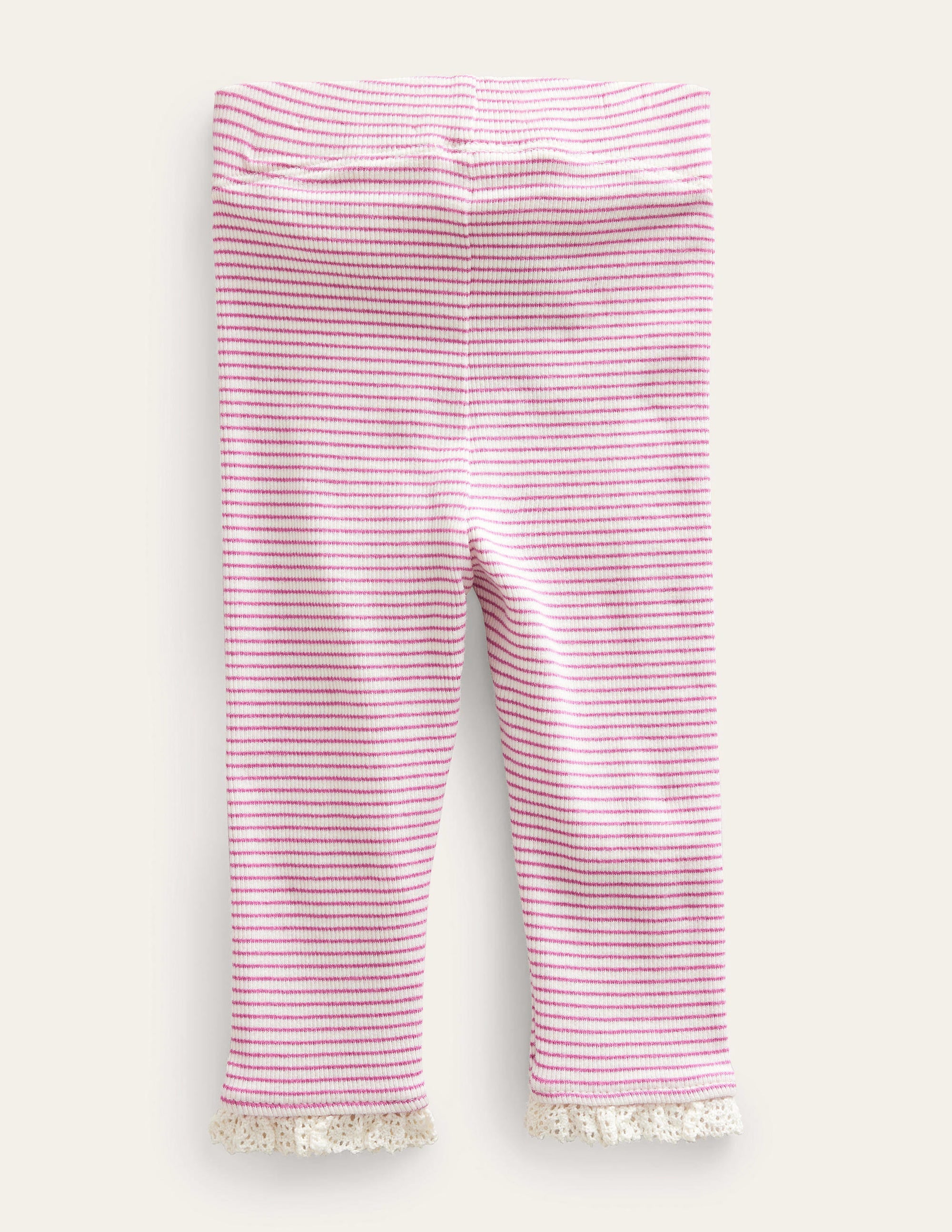 Gerippte Leggings mit Spitze-Naturweiß/Rosa - Image 2