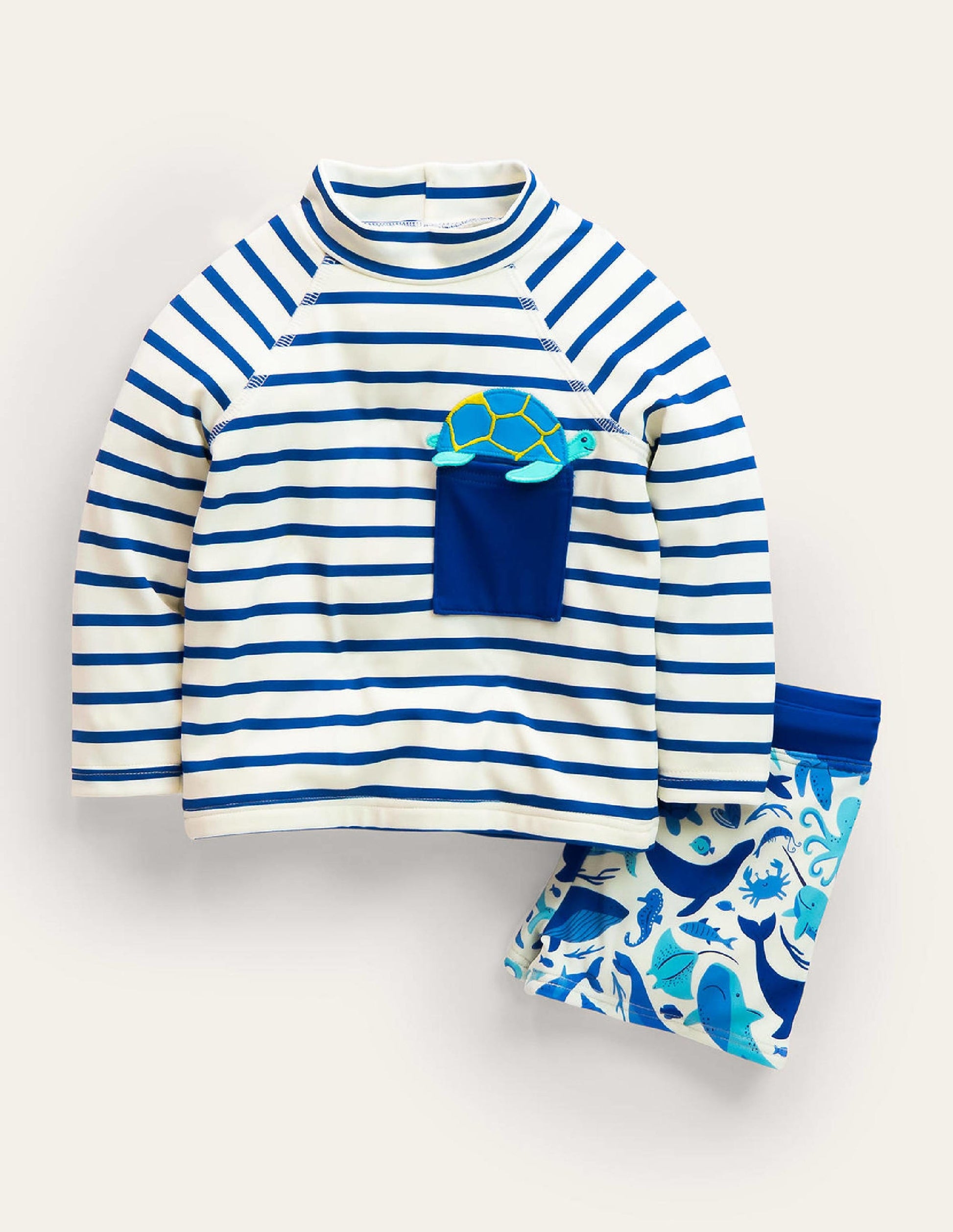 Fröhliches Set mit Badeshirt-Segelblau, Schildkröten-1