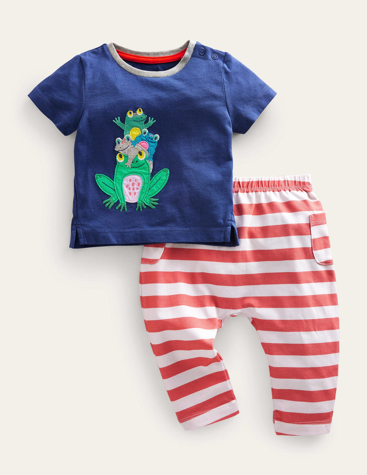 Set aus Oberteil und Hose mit Applikation-Marineblau, Frosch - Image 1
