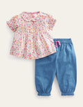 Ensemble rétro tissé-Papillon rose baie