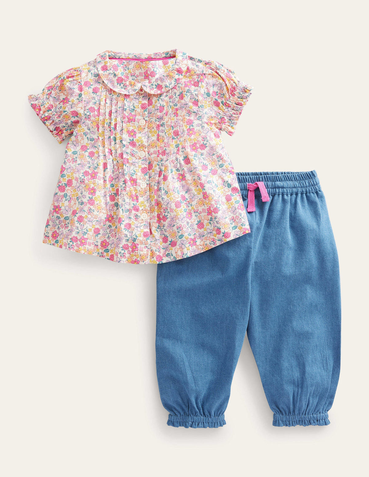 Ensemble rétro tissé-Papillon rose baie - Image 1