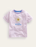 T-Shirt mit aufgestickter Grafik-Naturweiß/Zartes Lavendellila, Smile