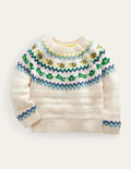 Pull motif jacquard-Grenouilles avoine chiné