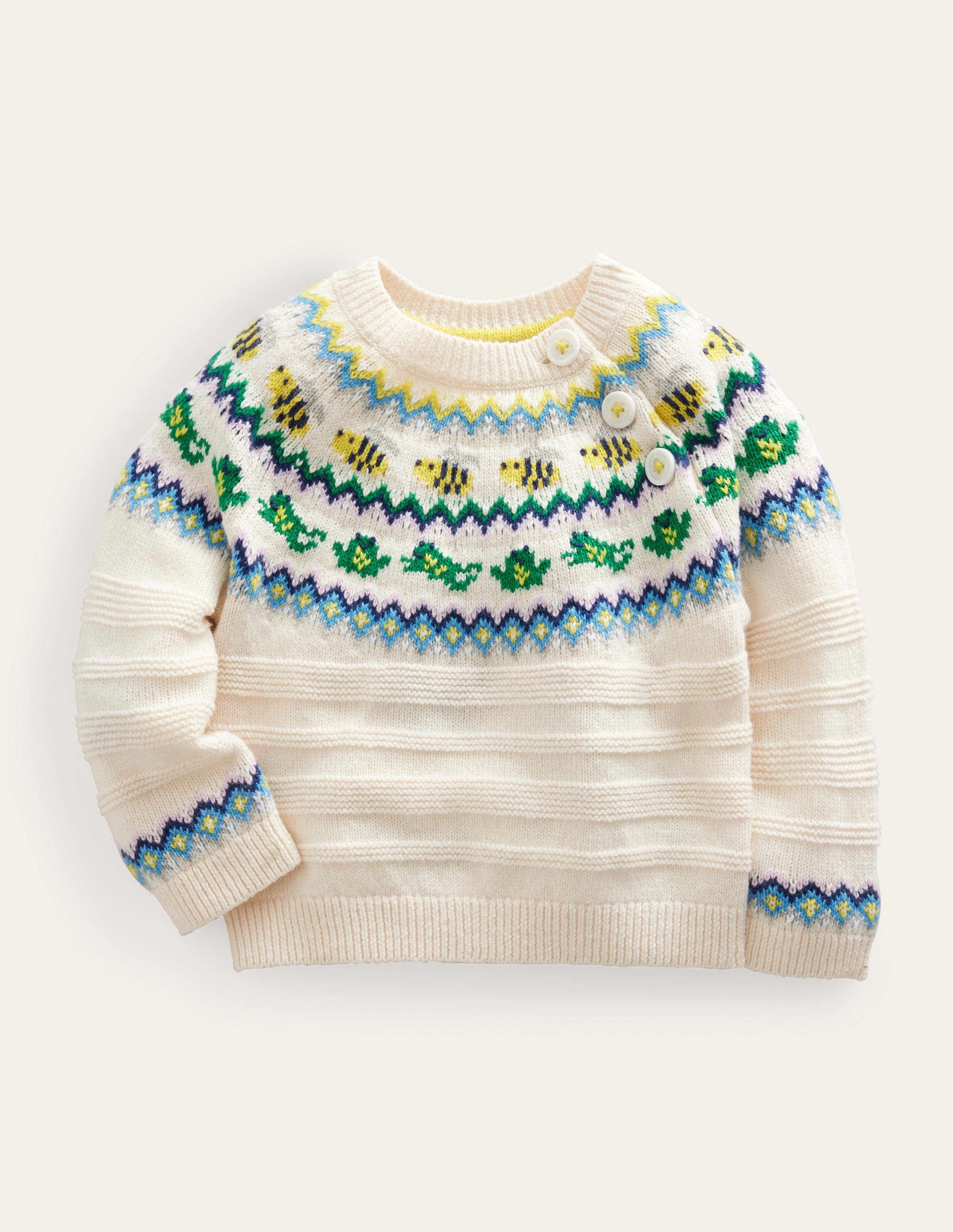 Pull motif jacquard-Grenouilles avoine chiné-1