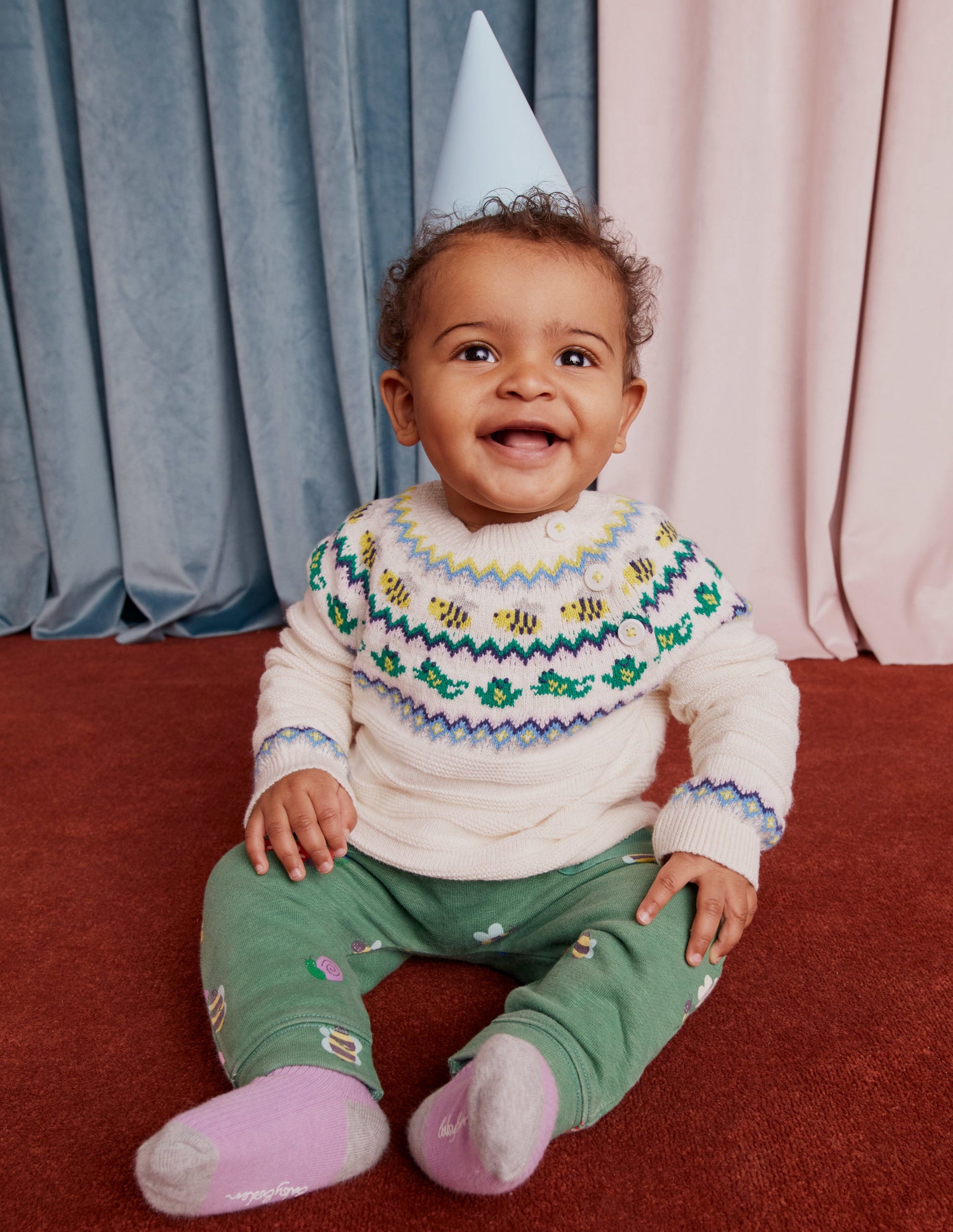 Pull motif jacquard-Grenouilles avoine chiné-4