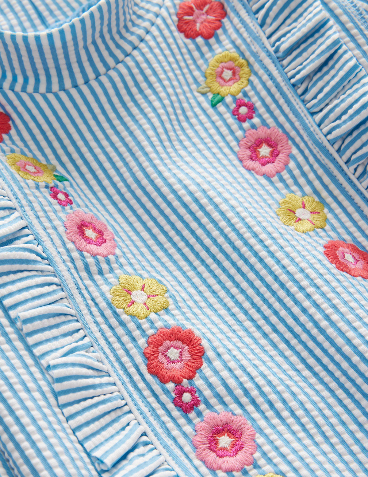 Gerüschtes Badeset mit USF-Badeshirt-Surfbrett-Blau/Naturweiß, Gestreift - Image 3